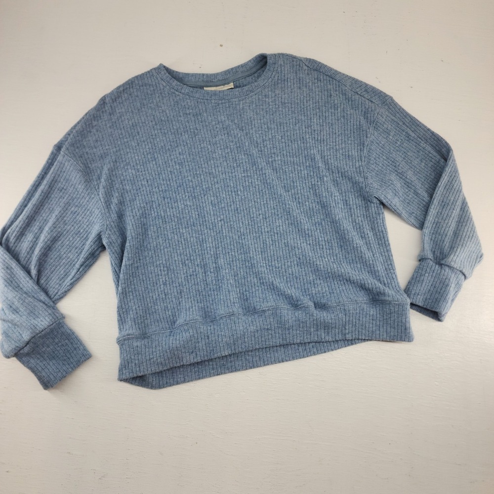 Melloday XL | Blue Ribbed Knit Long Sleeve Pullover Soft Casual Comfy Top Womens